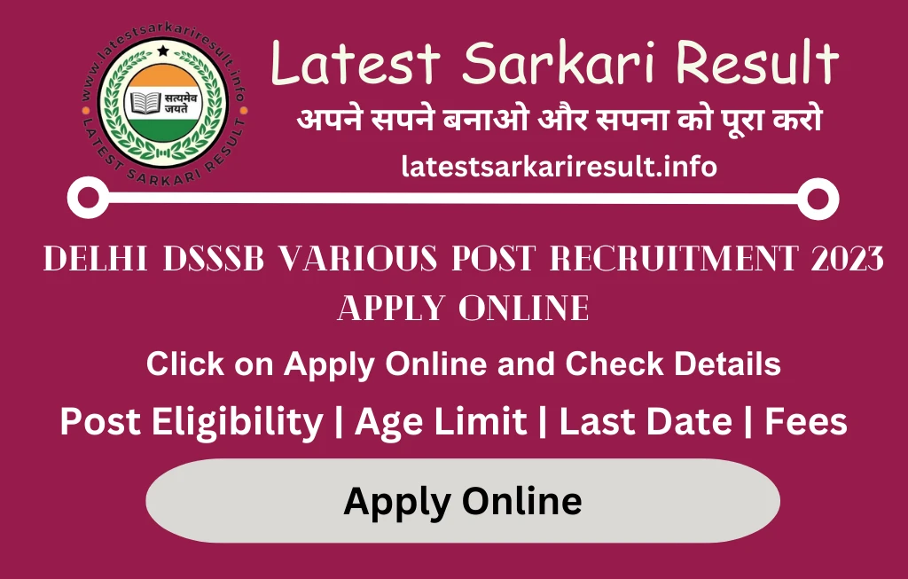 Delhi DSSSB Various Post Recruitment 2023 Apply Online