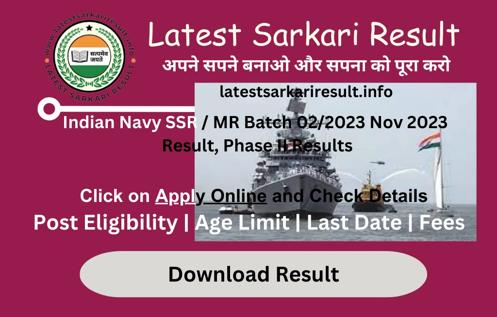 Indian Navy SSR & MR Batch 02-2023 Nov 2023 Result Phase II Results